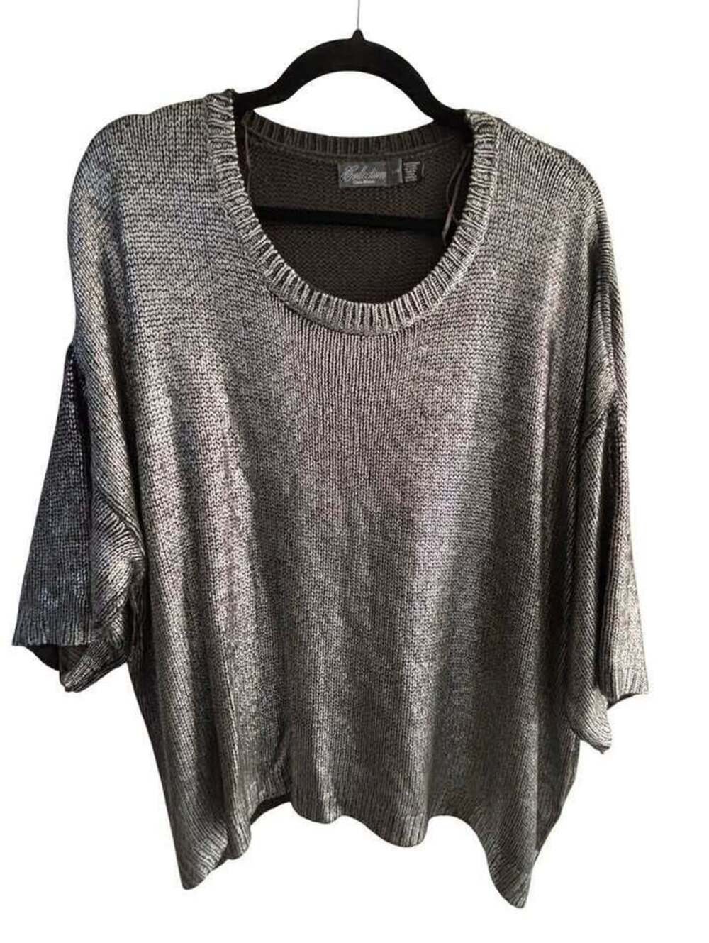 Beautiful Gunmetal Silver Knit Dolman Pullover By Costa Blanca Size Large